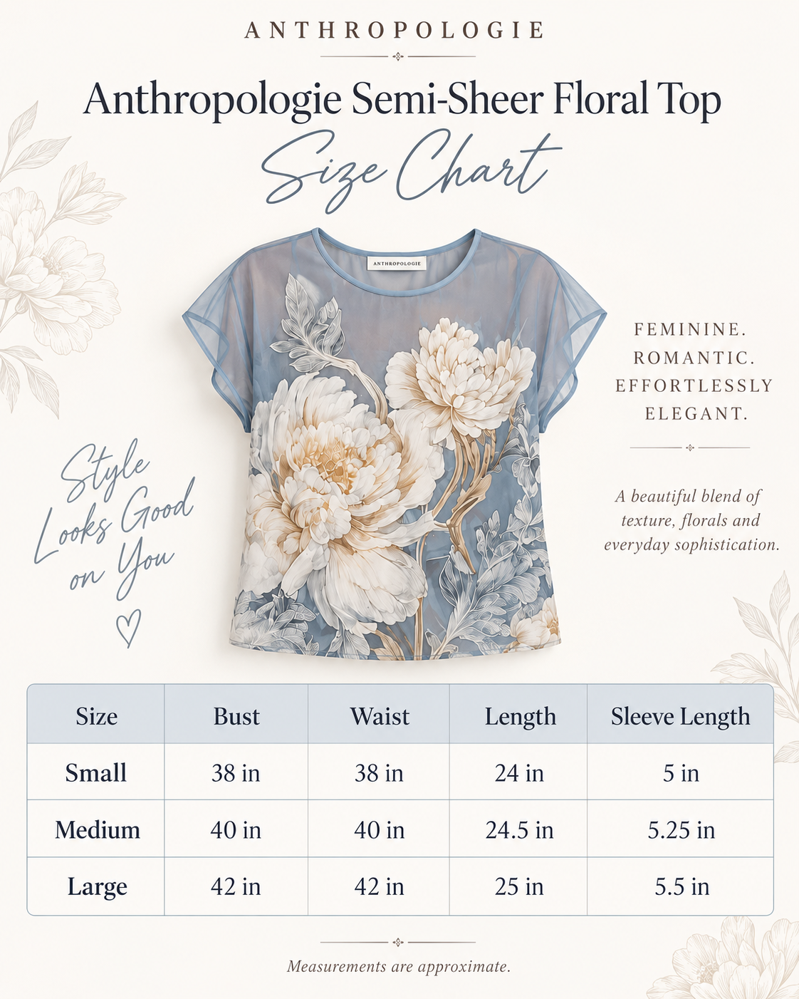 Anthropologie Semi-Sheer Floral Blouse – Blue Multi