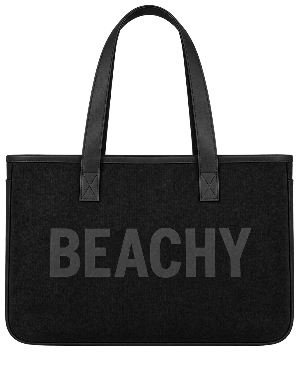 Beachy Black Canvas Tote Bag with Genuine Leather Handles Made in USA