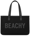 Beachy Black Canvas Tote Bag with Genuine Leather Handles Made in USA
