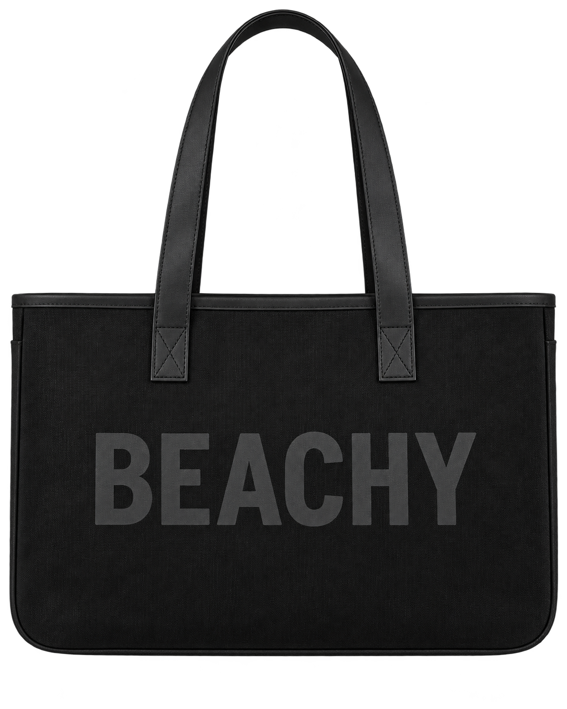 Beachy Black Canvas Tote Bag with Genuine Leather Handles Made in USA