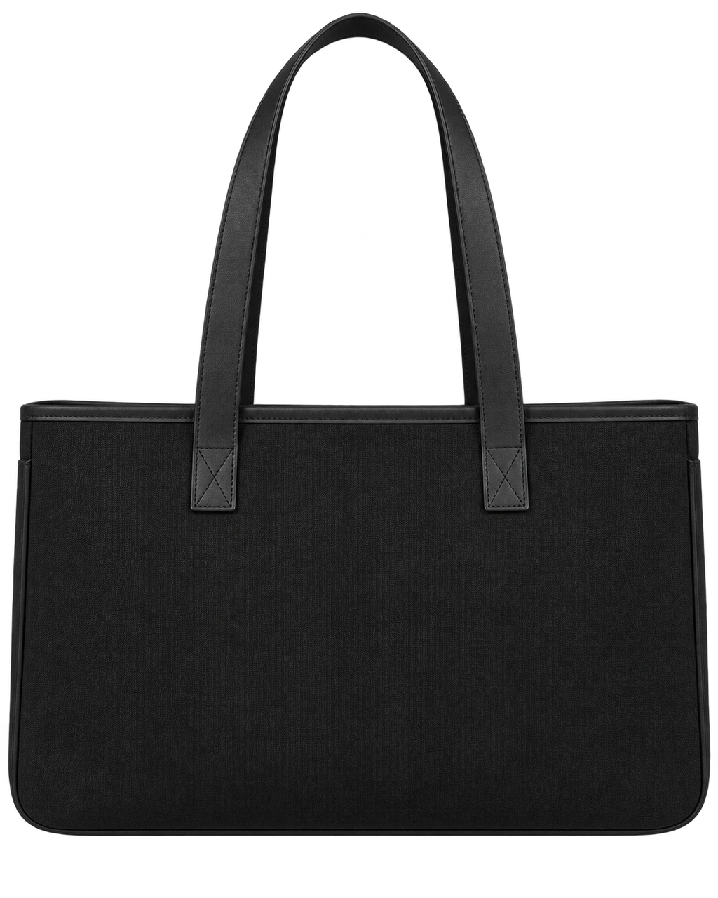 Beachy Black Canvas Tote Bag with Genuine Leather Handles Made in USA