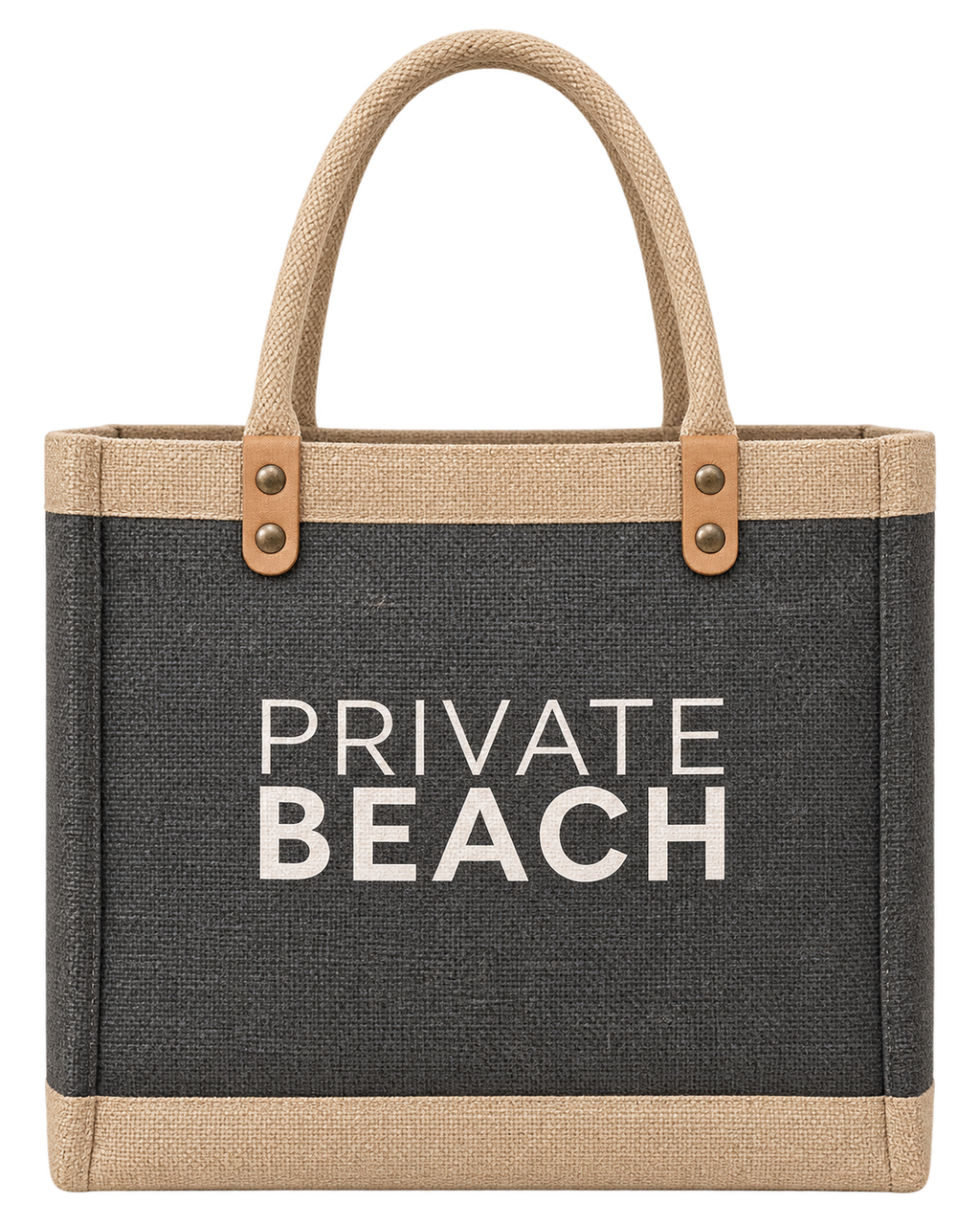 Private Beach Jute Tote Bag with Genuine Leather Handles Interior Pocket Made in USA