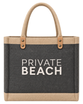 Private Beach Jute Tote Bag with Genuine Leather Handles Interior Pocket Made in USA
