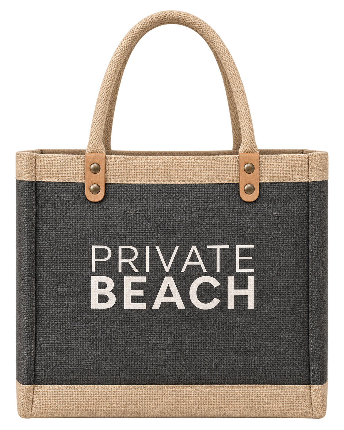 Private Beach Jute Tote Bag with Genuine Leather Handles Interior Pocket Made in USA