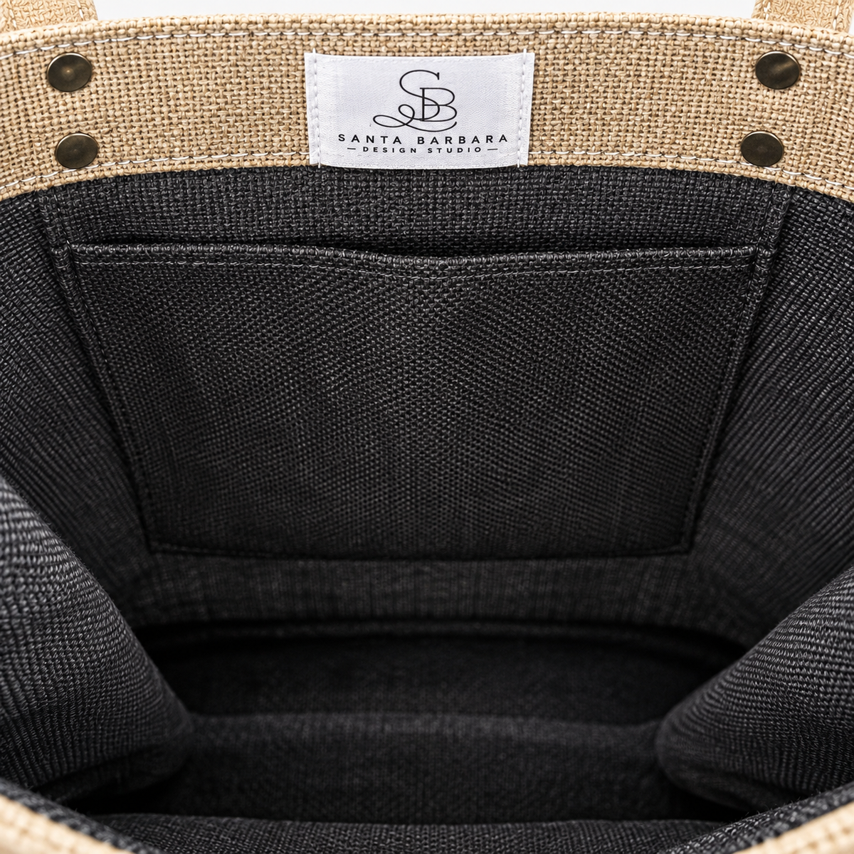 Private Beach Jute Tote Bag with Genuine Leather Handles Interior Pocket Made in USA