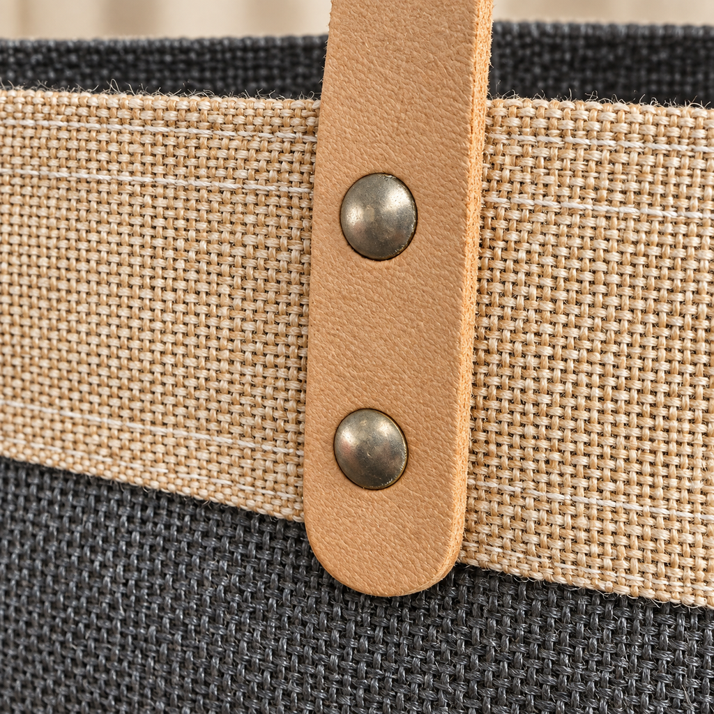Private Beach Jute Tote Bag with Genuine Leather Handles Interior Pocket Made in USA