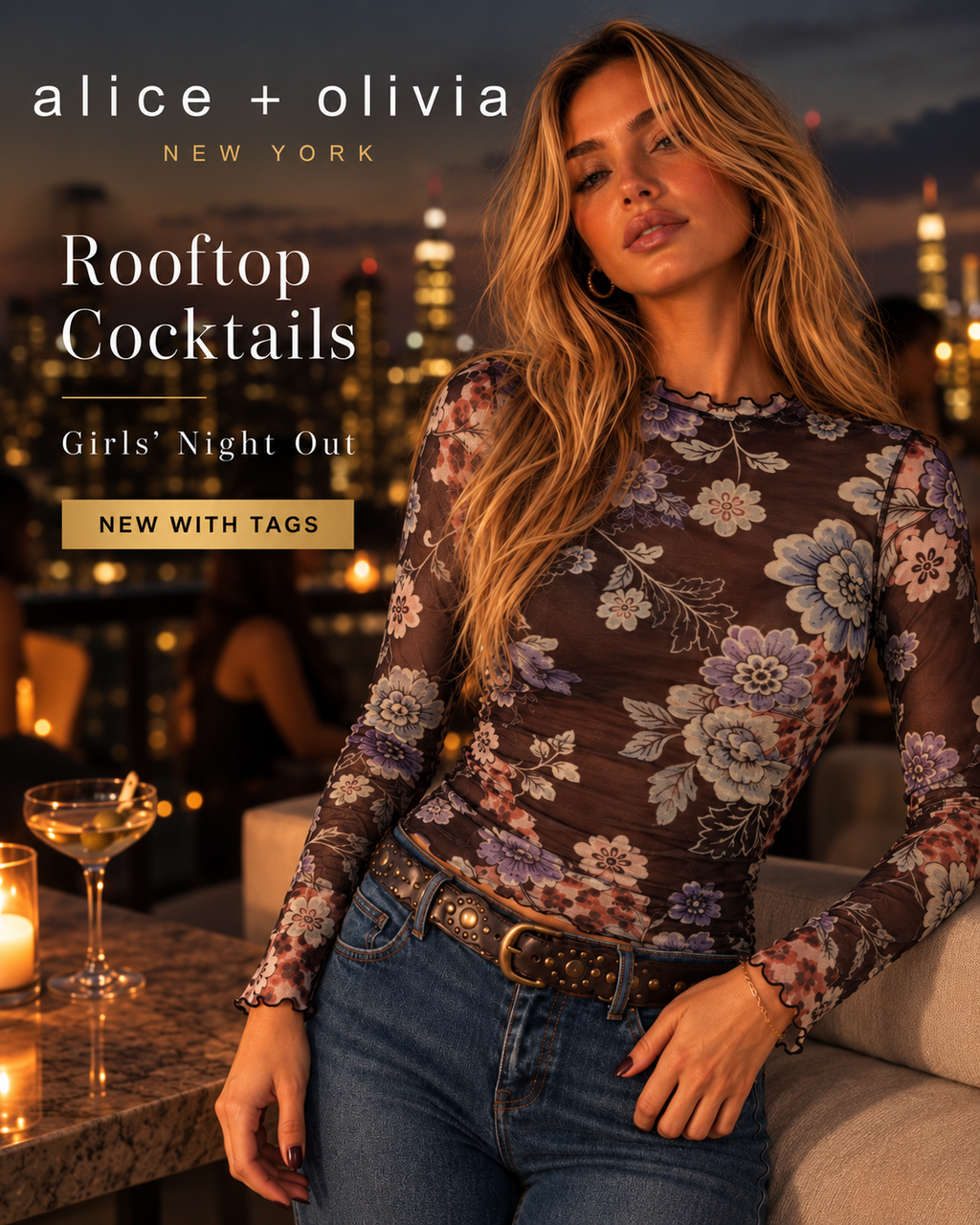Alice + Olivia Floral Mesh Semi-Sheer Ruched Blouse