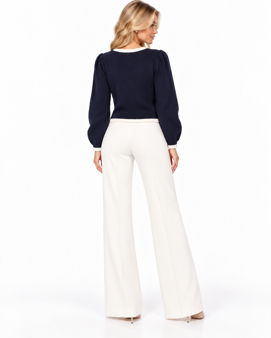 Alice + Olivia Navy Blue Contrast Trim Cardigan Sweater