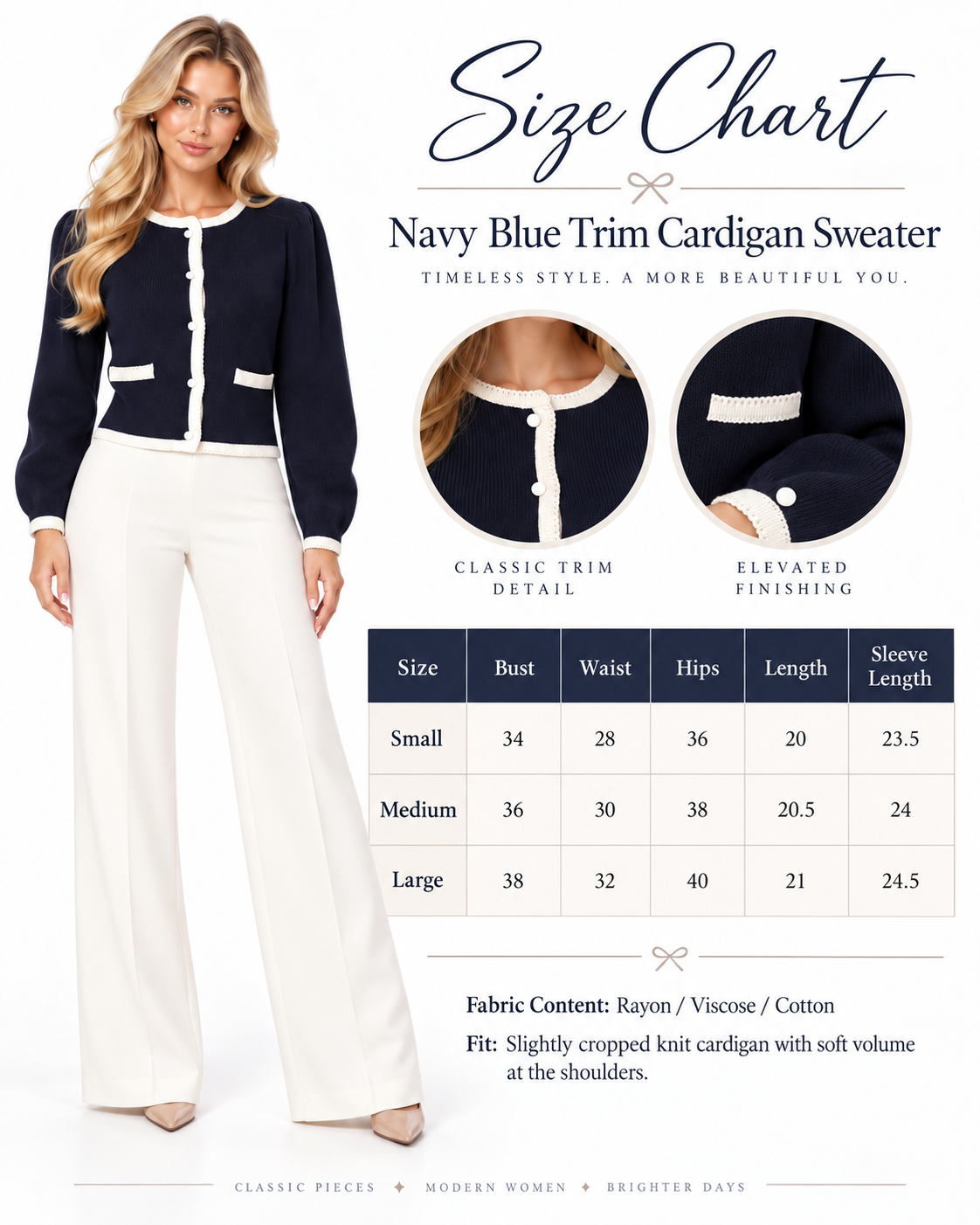 Alice + Olivia Navy Blue Contrast Trim Cardigan Sweater