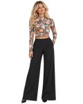 Alice + Olivia Floral Mesh Crop Top Long Sleeve Sheer Lettuce Trim Blouse