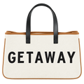 GETAWAY Canvas Tote Bag Genuine Leather Handles Large Travel Beach Weekender Shopper 20” x 11”