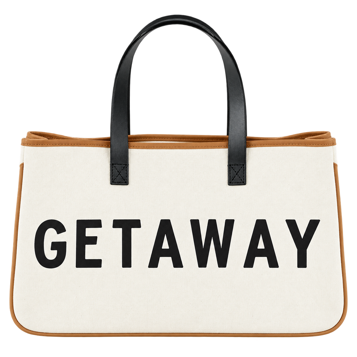 GETAWAY Canvas Tote Bag Genuine Leather Handles Large Travel Beach Weekender Shopper 20” x 11”