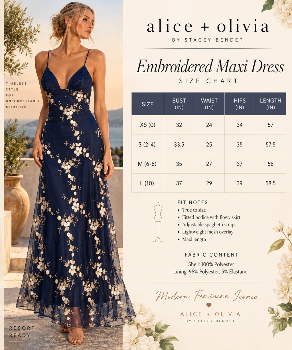 Alice + Olivia Navy Floral Embroidered Mesh Maxi Dress
