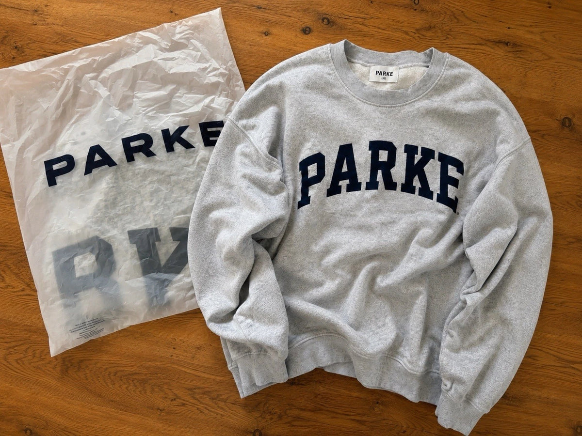 PARKE Gray Collegiate Logo Oversized Crewneck Sweatshirt