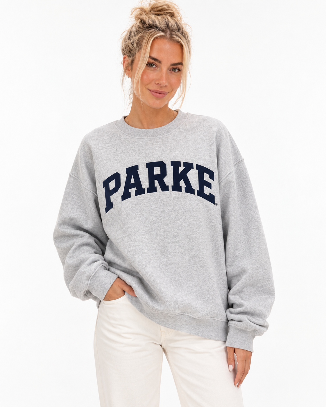 PARKE Gray Collegiate Logo Oversized Crewneck Sweatshirt