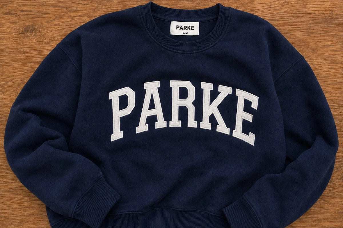 PARKE Navy Embroidered Collegiate Logo Oversized Crewneck Sweatshirt