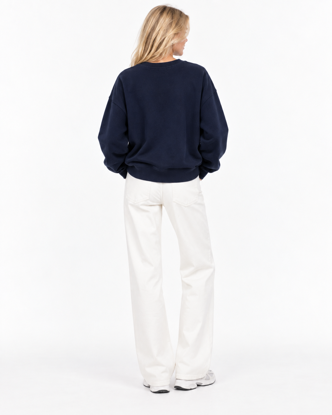 PARKE Navy Embroidered Collegiate Logo Oversized Crewneck Sweatshirt