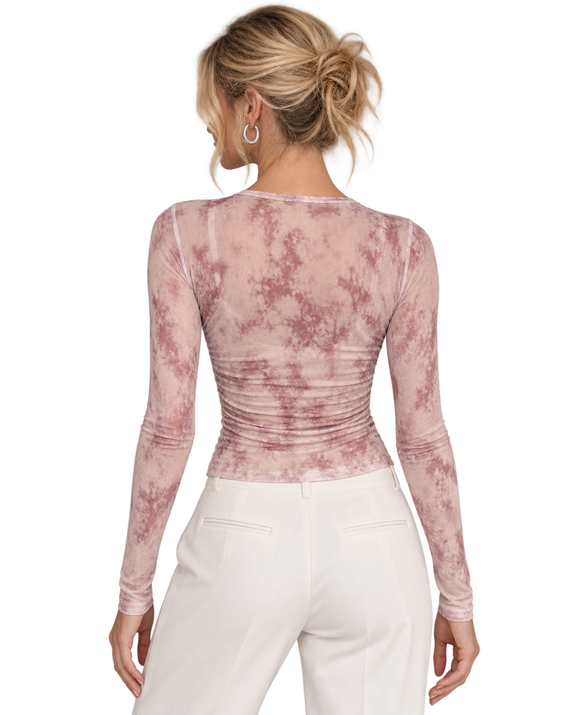 Alice + Olivia Semi-Sheer Ruched Blouse – Blush Tie-Dye