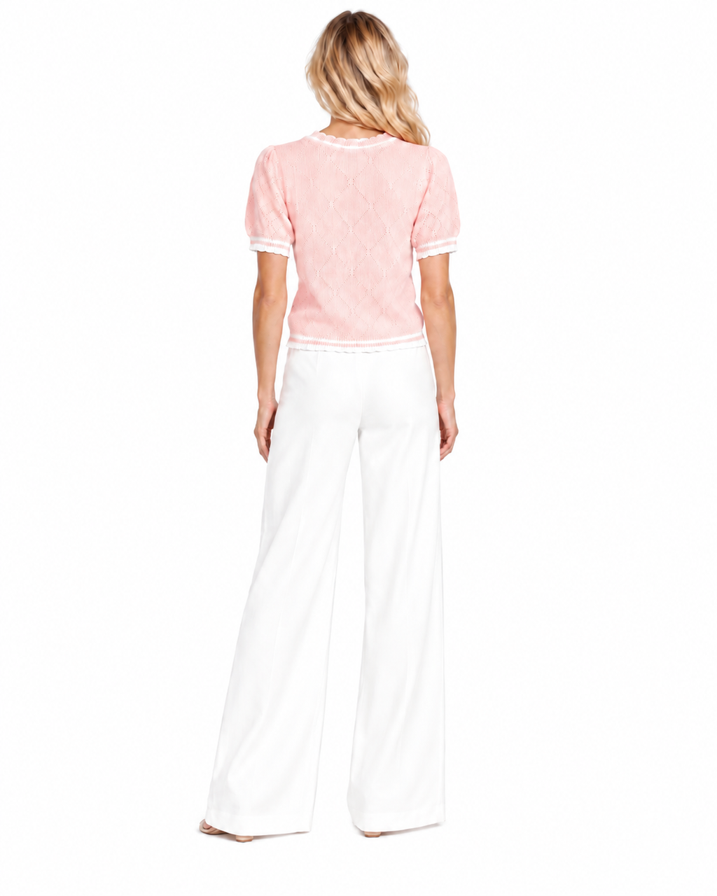 Alice + Olivia NWT Blush Pink Lightweight Pointelle Knit Short Sleeve Sweater Top