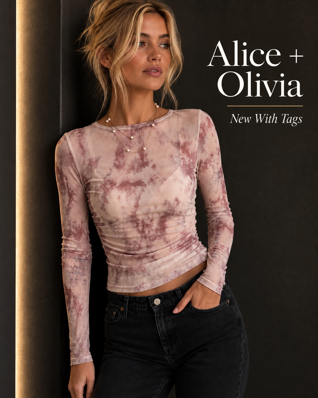 Alice + Olivia Semi-Sheer Ruched Blouse – Blush Tie-Dye