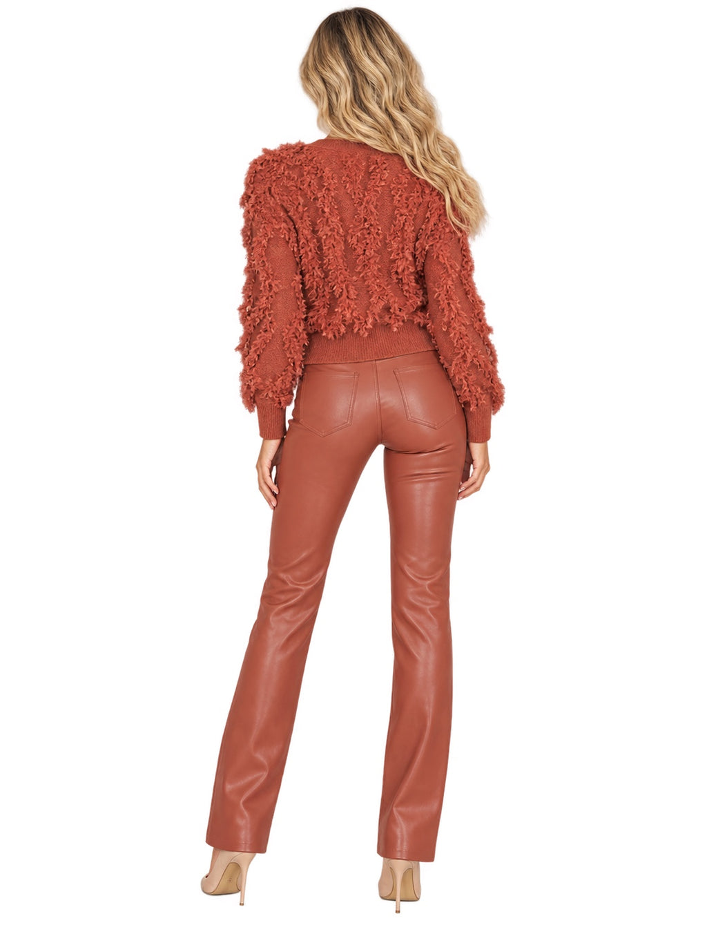 Alice + Olivia Textured Fringe Cardigan – Rust