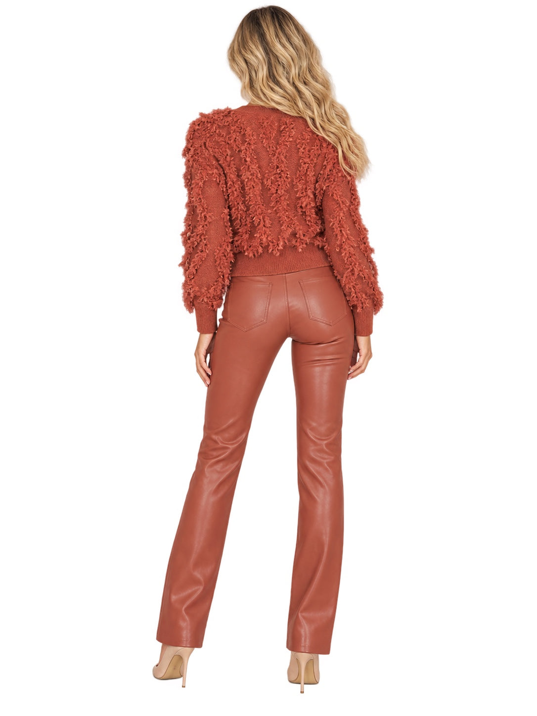 Alice + Olivia Textured Fringe Cardigan – Rust