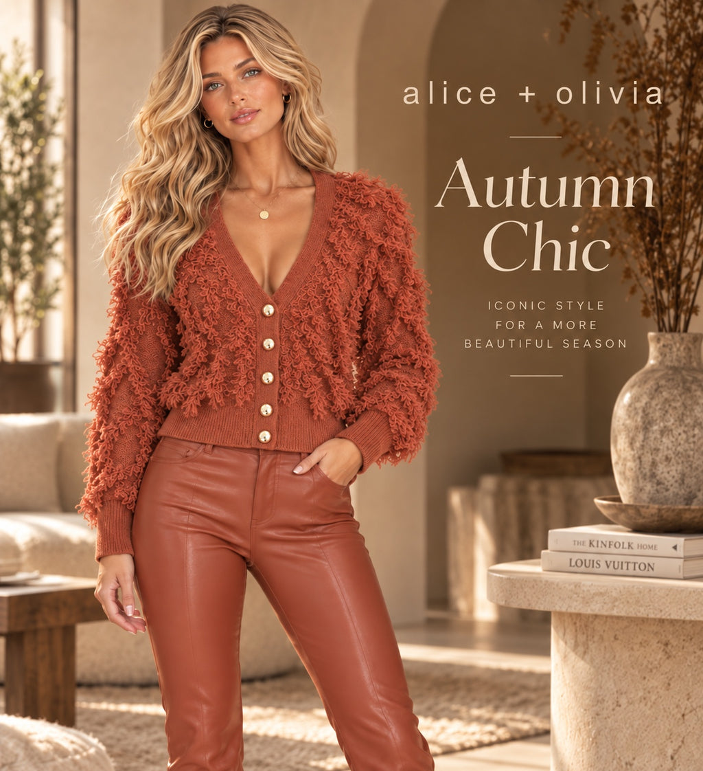 Alice + Olivia Textured Fringe Cardigan – Rust