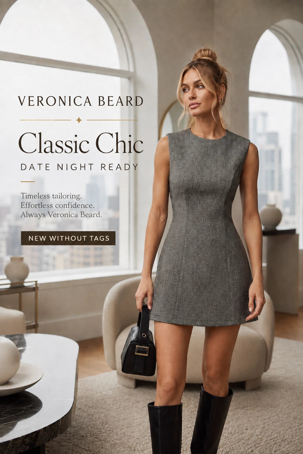 Veronica Beard Gray Herringbone Tweed Mini Dress Sleeveless Tailored