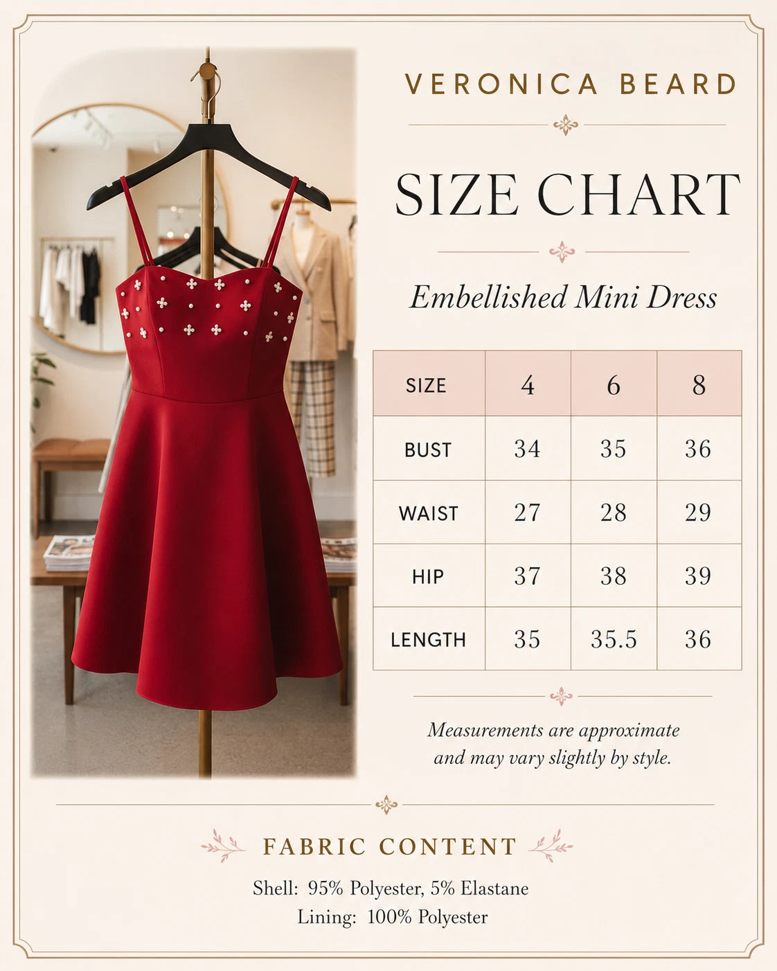 Veronica Beard Red Embellished Mini Dress Pearl Detail Fit & Flare Cocktail Dress