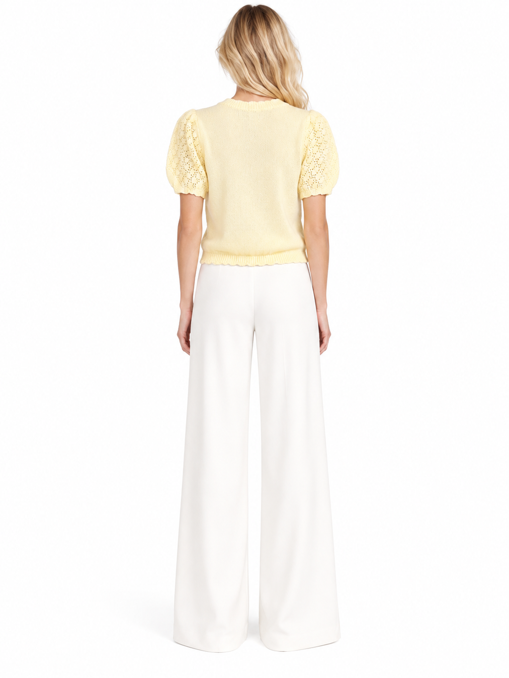 Alice + Olivia Butter Yellow Floral Embroidered Crochet Knit Sweater Top