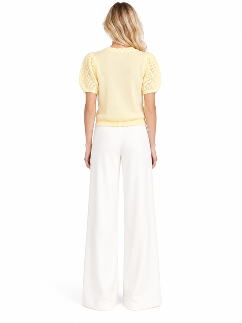 Alice + Olivia Butter Yellow Floral Embroidered Crochet Knit Sweater Top